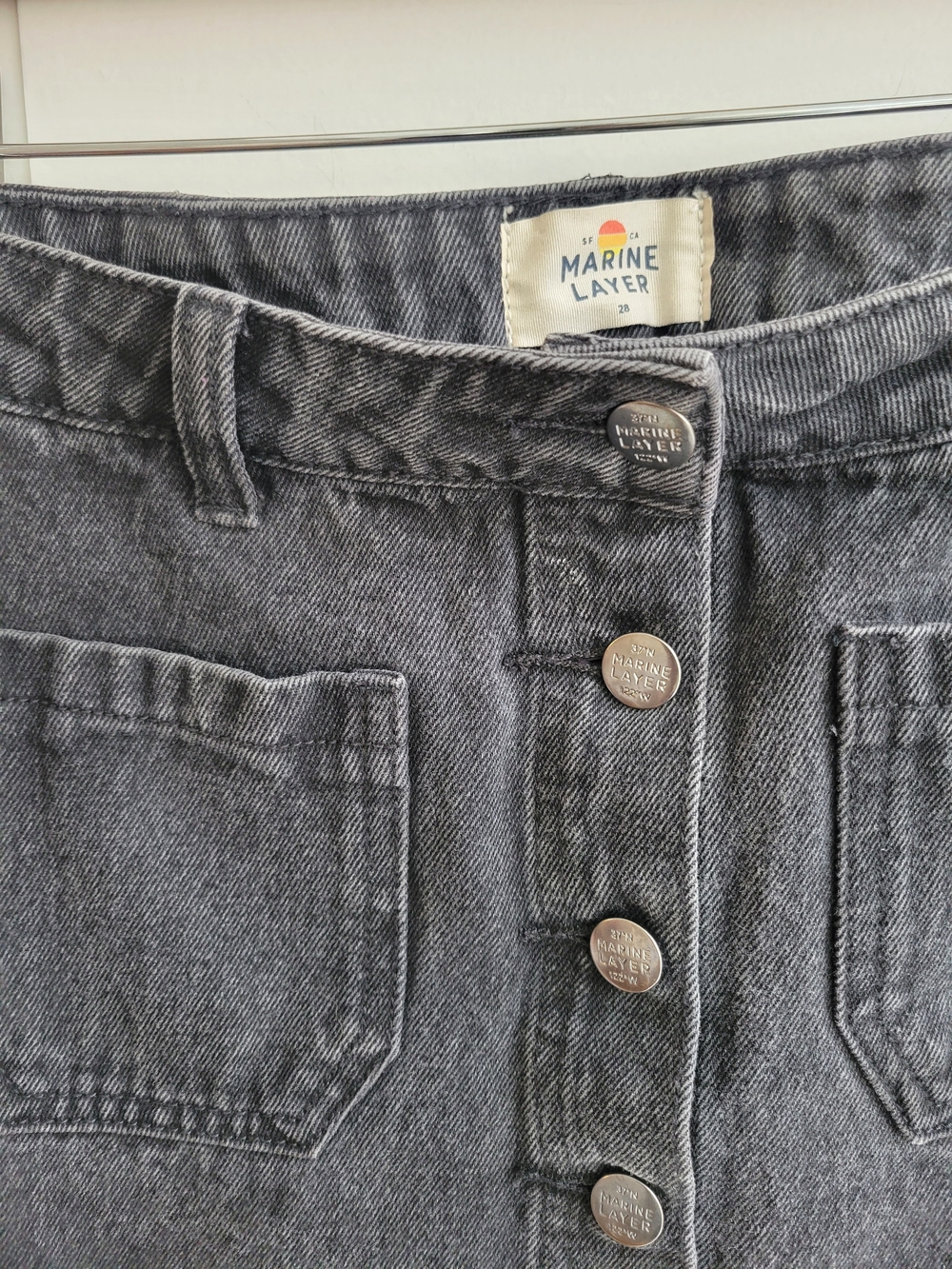 Marine Layer Charcoal Black Button-Front Denim Skirt